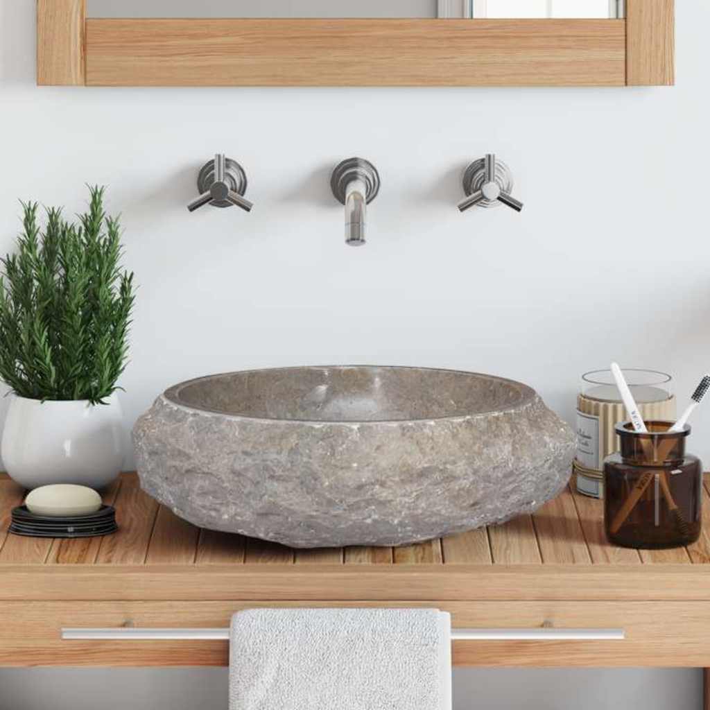 149158 vidaXL Sink Grey Ø40x12 cm Marble 3