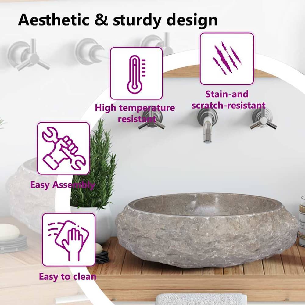 149158 vidaXL Sink Grey Ø40x12 cm Marble 4