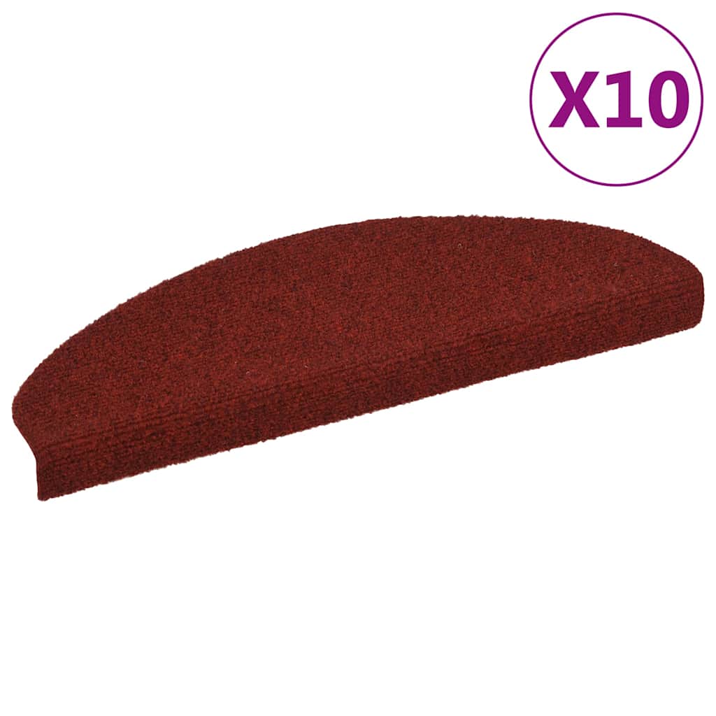 vidaXL Stair Mat | Set of 10 | Red | Needle-punched fabric | 65x21x4 cm 1