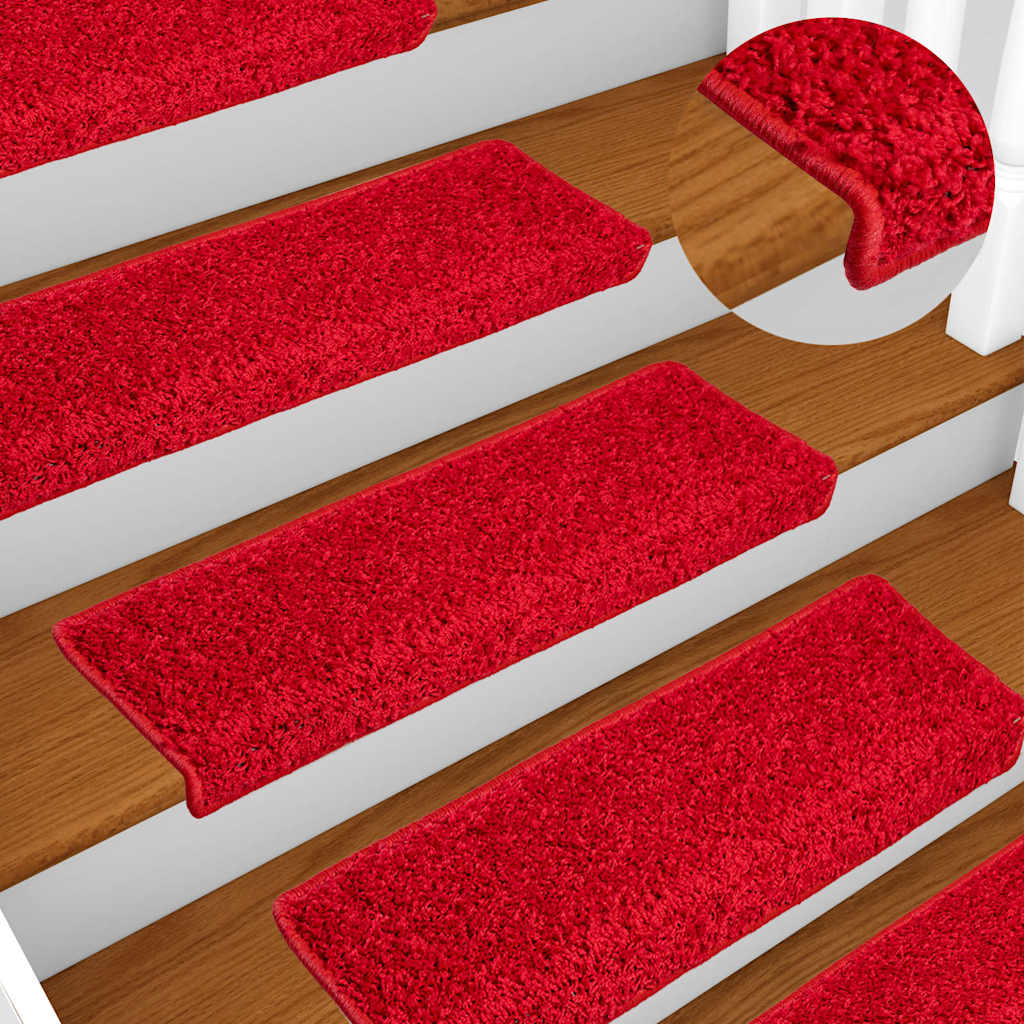 vidaXL Stair Mat | Set of 10 | Red | Needle-punched fabric (100% polypropylene) 1