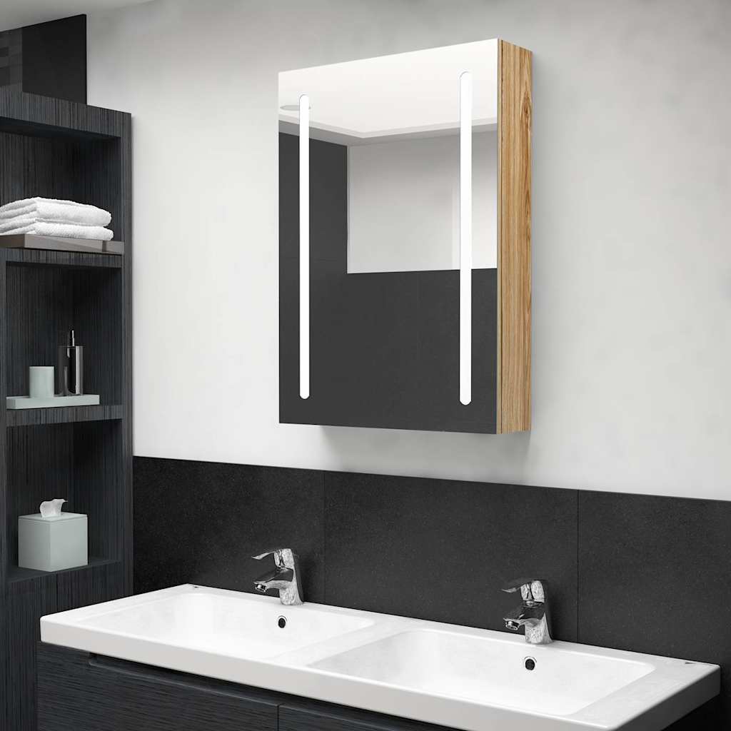 LED Bathroom Mirror Cabinet 50x13x70 cm Oak