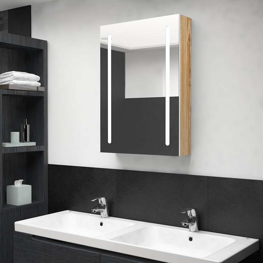 LED Bathroom Mirror Cabinet 50x13x70 cm White and oak