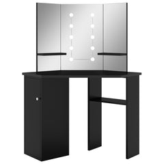 vidaXL Corner Dressing Table with LED Black 111x54x141.5 cm 2