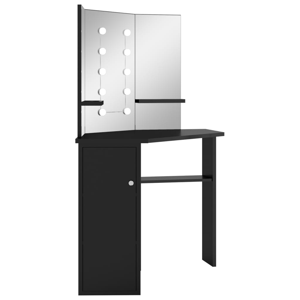 vidaXL Corner Dressing Table with LED Black 111x54x141.5 cm 3