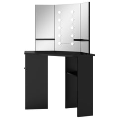 vidaXL Corner Dressing Table with LED Black 111x54x141.5 cm 4