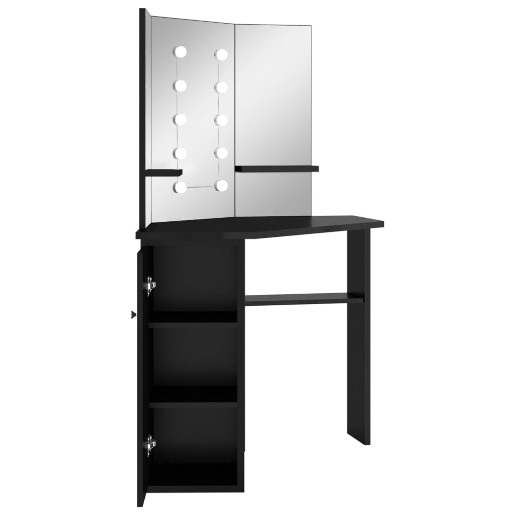 vidaXL Corner Dressing Table with LED Black 111x54x141.5 cm 6