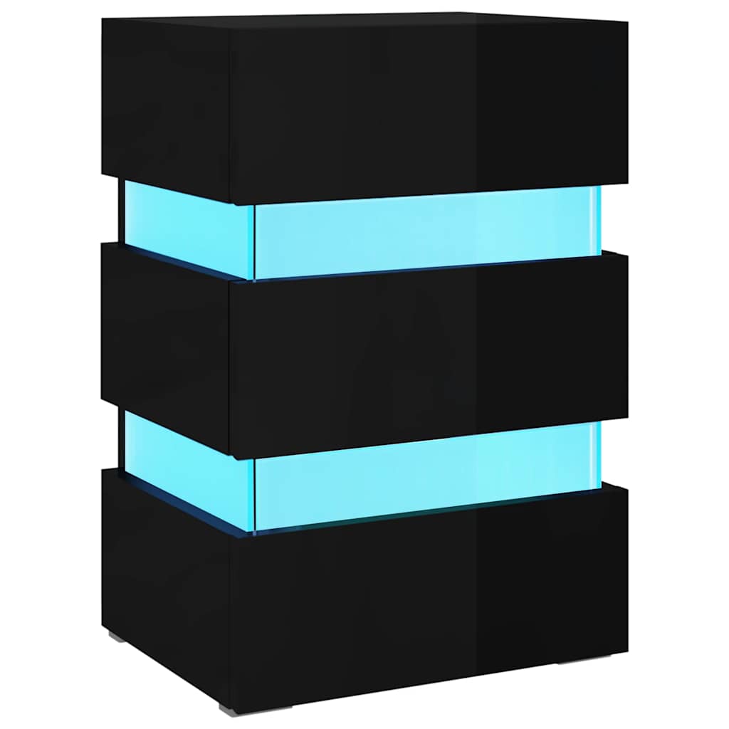 vidaXL LED Bedside Cabinet High Gloss Black 45x35x67 cm Engineered Wood 2