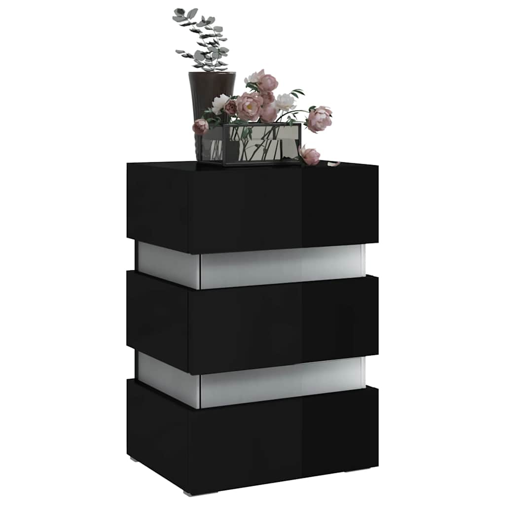 vidaXL LED Bedside Cabinet High Gloss Black 45x35x67 cm Engineered Wood 3