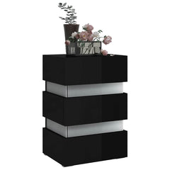 vidaXL LED Bedside Cabinet High Gloss Black 45x35x67 cm Engineered Wood 3