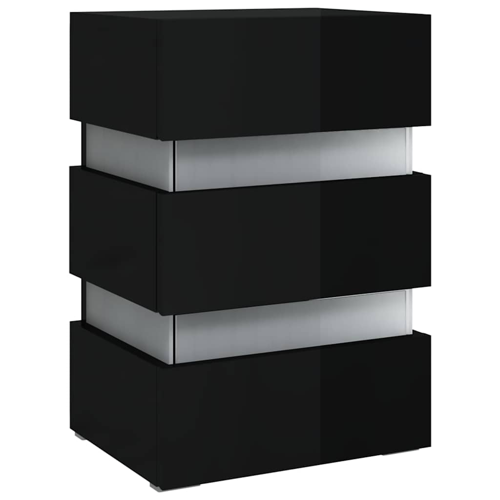 vidaXL LED Bedside Cabinet High Gloss Black 45x35x67 cm Engineered Wood 4