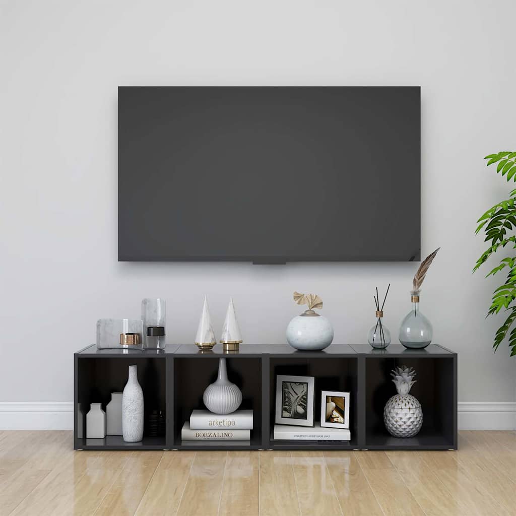 805506 vidaXL 4 Piece TV Cabinet Set Grey 37x35x37 cm Engineered Wood 1