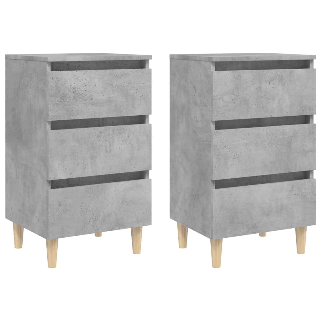 vidaXL Bed Cabinets & Solid Wood Legs 2 pcs Concrete Grey 40x35x69 cm 2