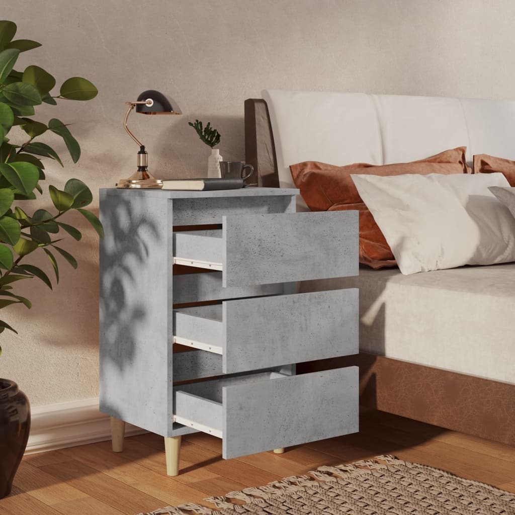 vidaXL Bed Cabinets & Solid Wood Legs 2 pcs Concrete Grey 40x35x69 cm 3
