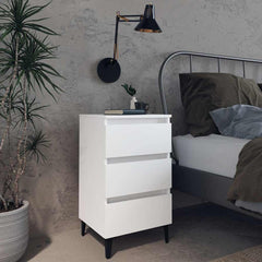 Bed Cabinet with Metal Legs in White