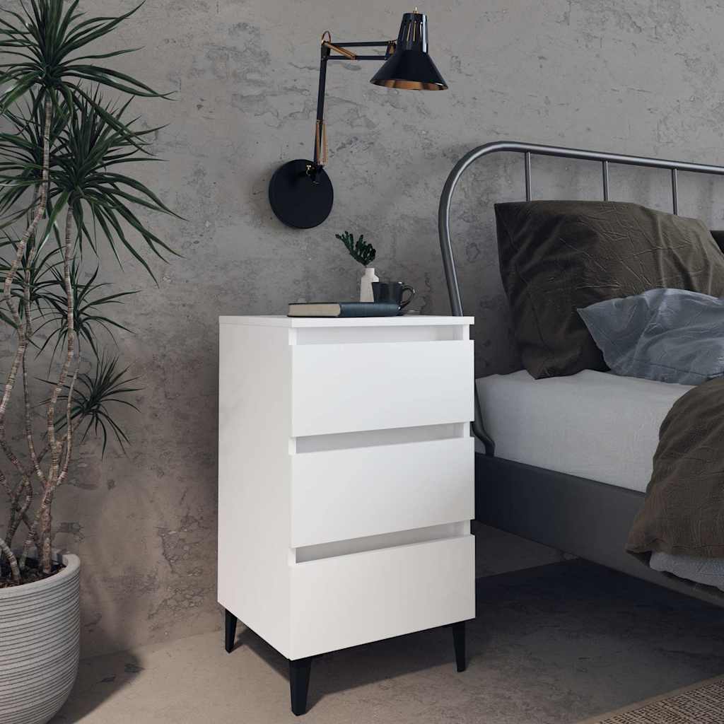 Bed Cabinet with Metal Legs in White