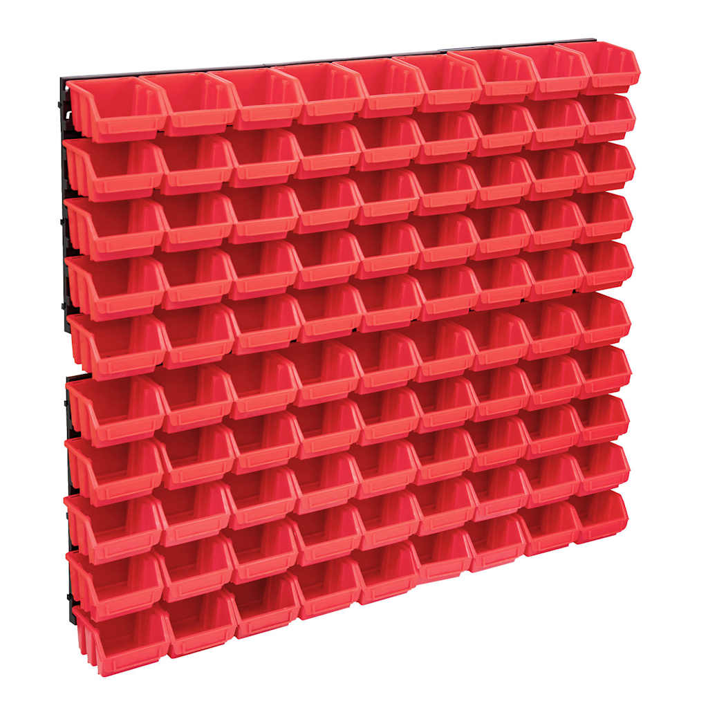 96 Piece Storage Bin Kit with Wall Panels and Black Red