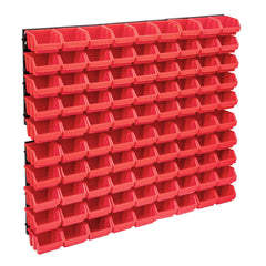 96 Piece Storage Bin Kit with Wall Panels and Black Red