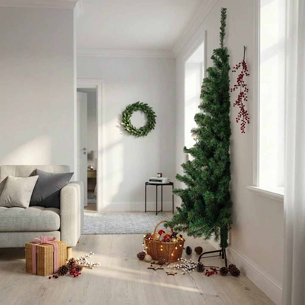 vidaXL Artificial Half Christmas Tree with Stand Green 240 cm PVC 1