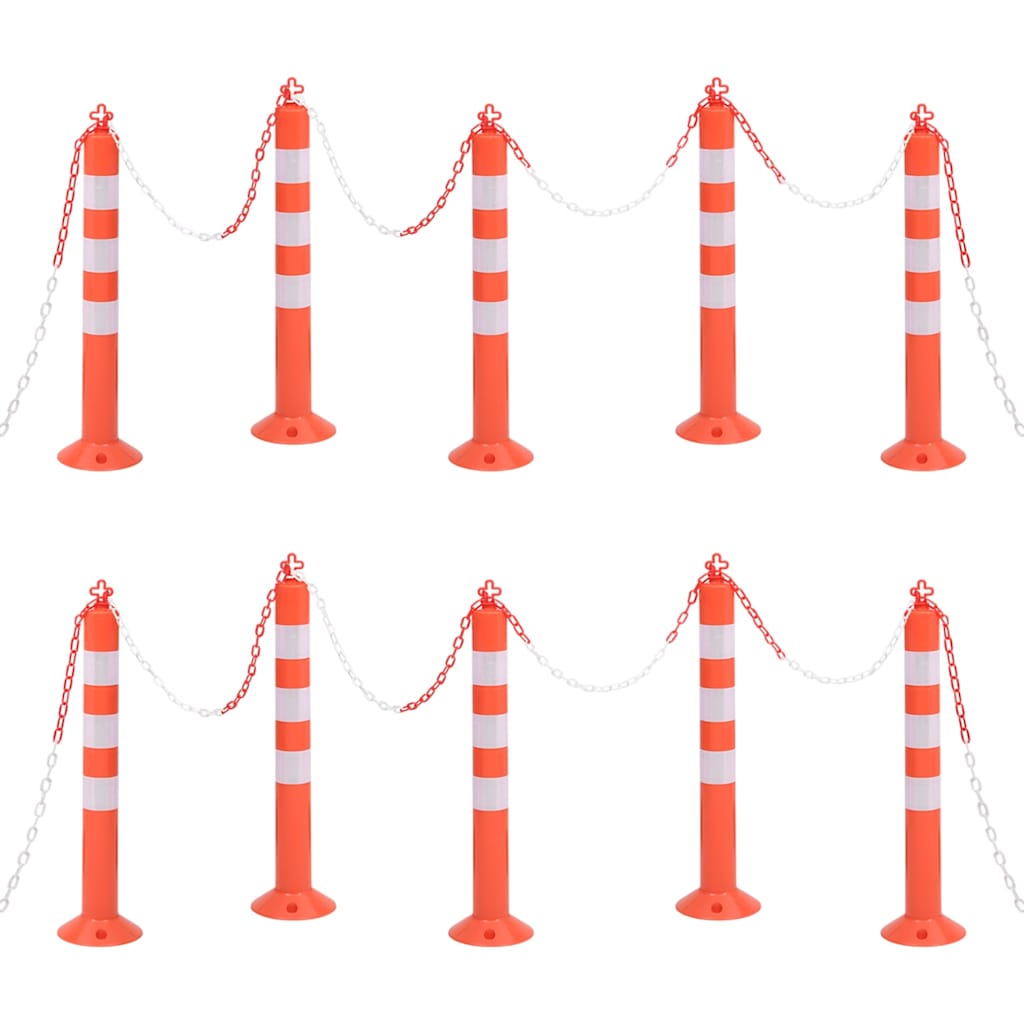 150964 vidaXL Traffic Control Bollards 10 pcs with Chain 75 cm PE 1