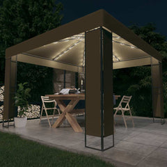 Gazebo with Double Roof&LED String Lights 3x3 m Taupe