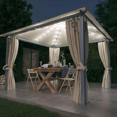 Gazebo with Curtain&LED String Lights 3x3 m Aluminium Cream 300 x 300 cm