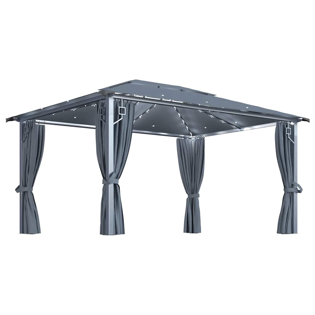 Gazebo with Curtain&LED String Lights 3x3 m Aluminium Anthracite 400 x 300 cm