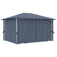 Gazebo with Curtain&LED String Lights 3x3 m Aluminium Anthracite 400 x 300 cm