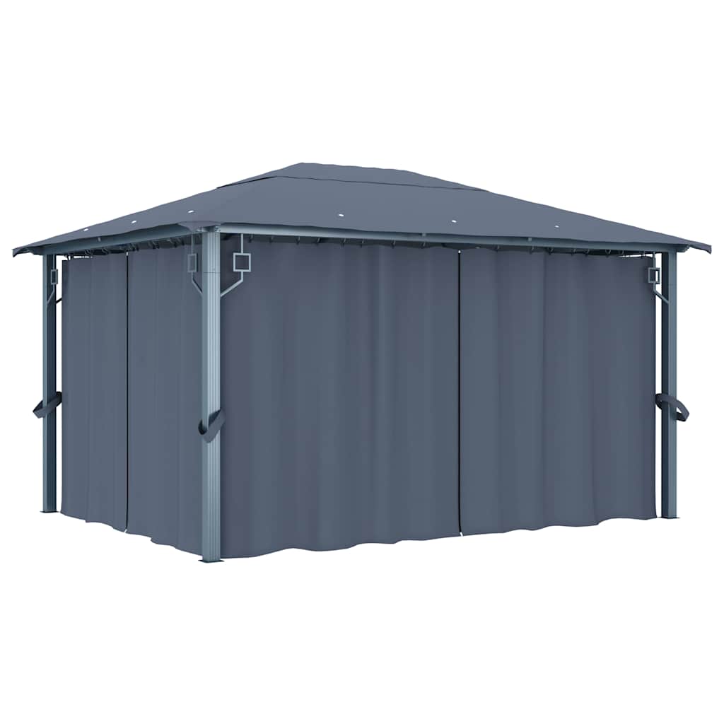 Gazebo with Curtain&LED String Lights 3x3 m Aluminium Anthracite 400 x 300 cm