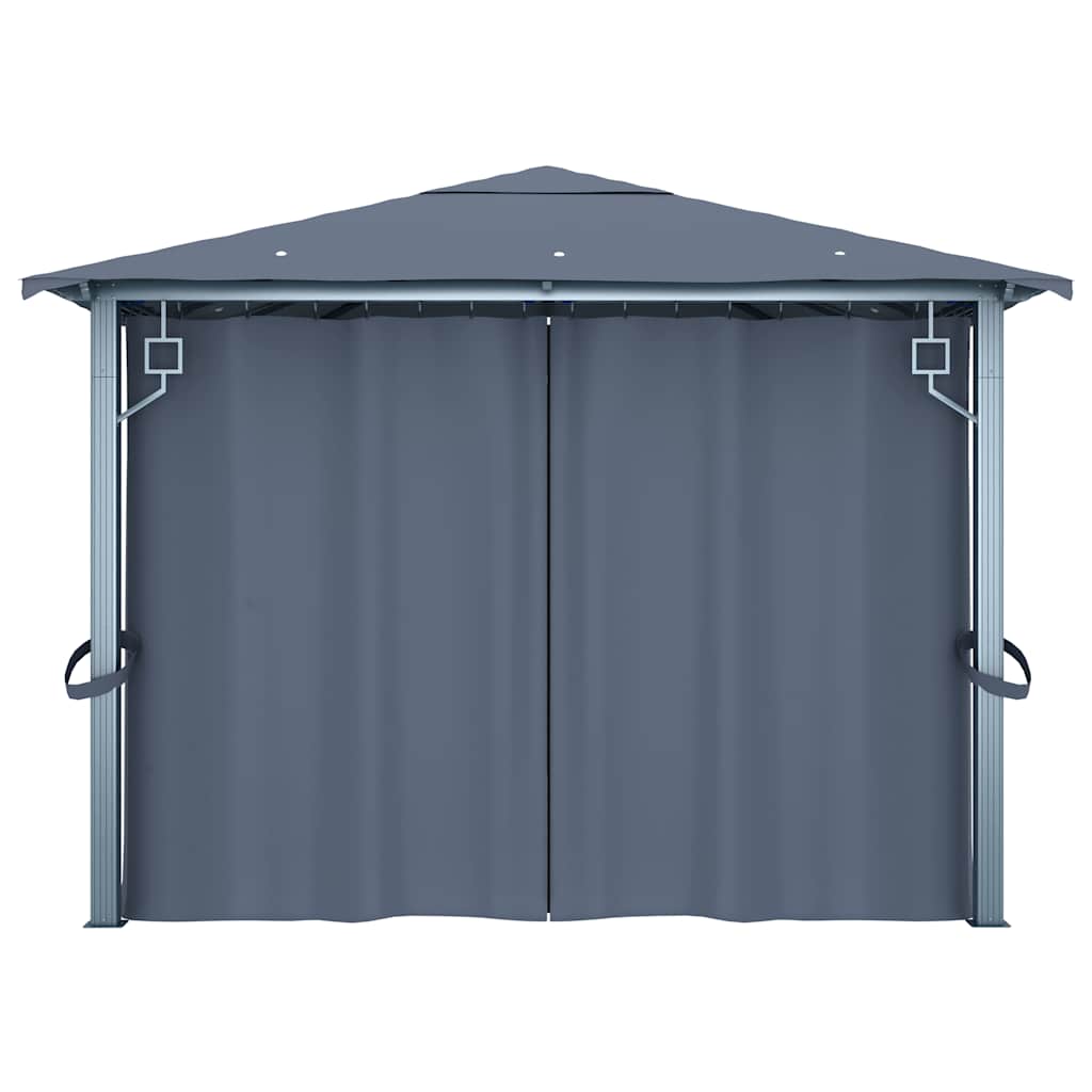 Gazebo with Curtain&LED String Lights 3x3 m Aluminium Anthracite 400 x 300 cm
