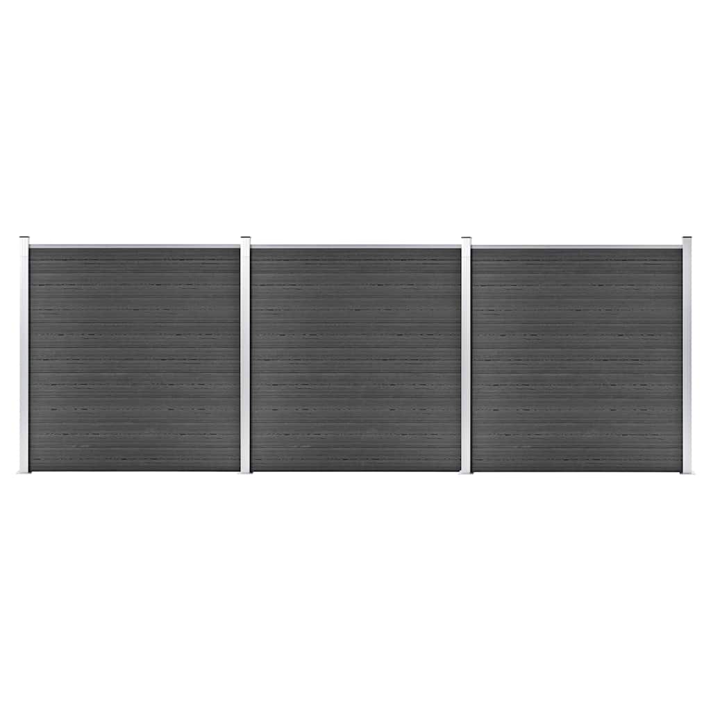 Fence Panel WPC 175x186 cm Black 3 sections