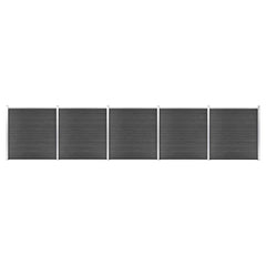 Fence Panel WPC 175x186 cm Black 5 sections