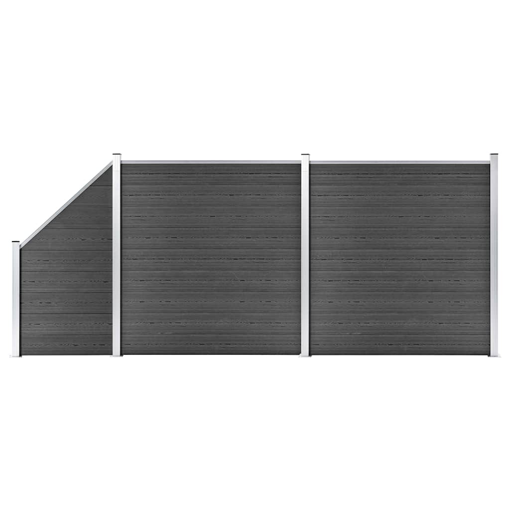 Fence Panel WPC 175x186 cm Black 2 sections + 1 slanted section