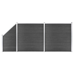 Fence Panel WPC 175x186 cm Black 2 sections + 1 slanted section