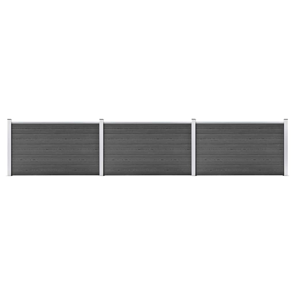 Fence Panel WPC 180x105 cm Black 3 sections