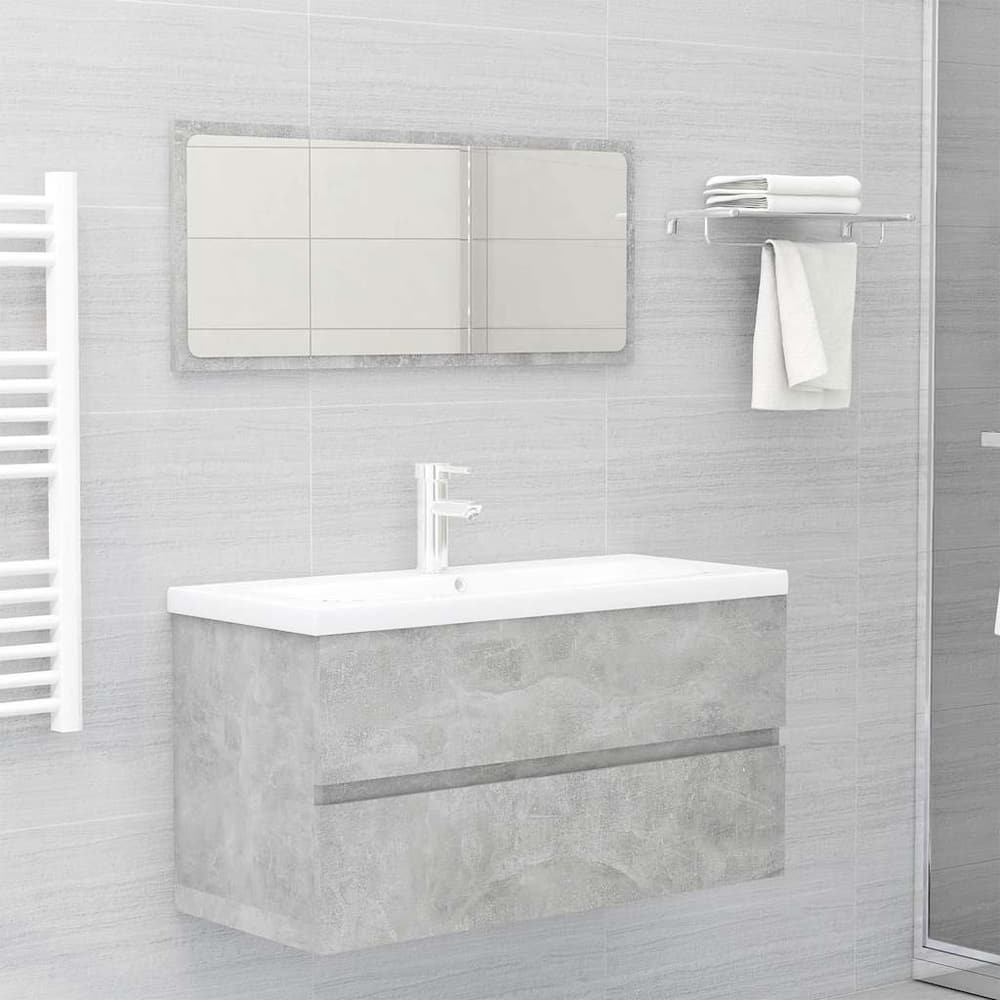 Sink Cabinet with Built-in Basin Concrete Grey Engineered Wood 3