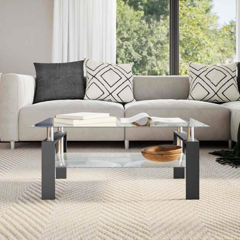 Coffee Table and Transparent 95x55x40 cm Tempered Glass Black