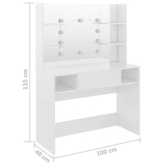 vidaXL Makeup Table with LED Lights 100x40x135 cm MDF Shining White 6