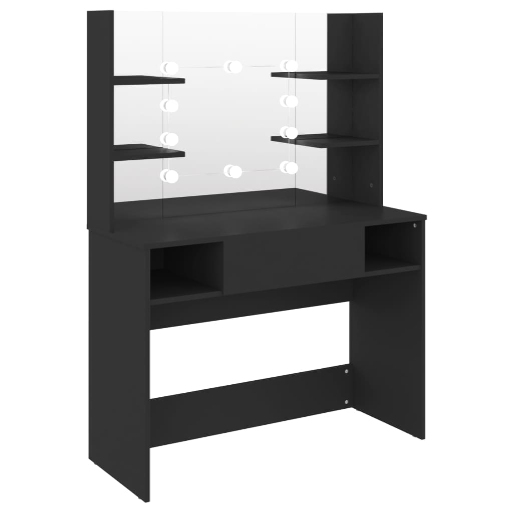 vidaXL Makeup Table with LED Lights 100x40x135 cm MDF Black 5