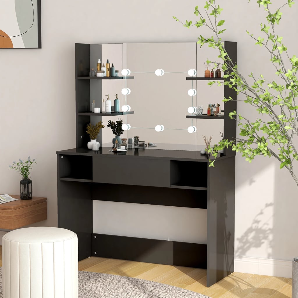 vidaXL Makeup Table with LED Lights 100x40x135 cm MDF Black 1
