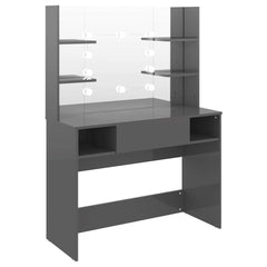 vidaXL Makeup Table with LED Lights 100x40x135 cm MDF Shining Grey 2