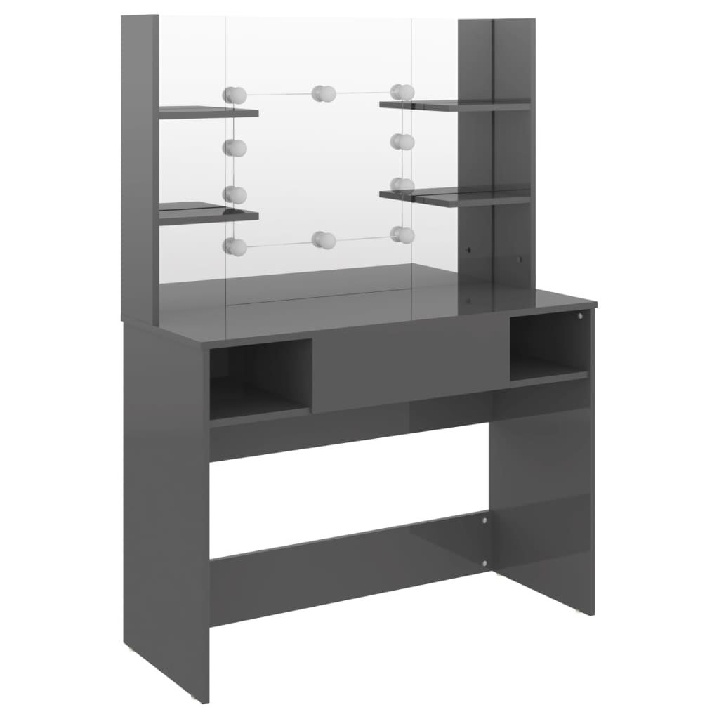 vidaXL Makeup Table with LED Lights 100x40x135 cm MDF Shining Grey 5