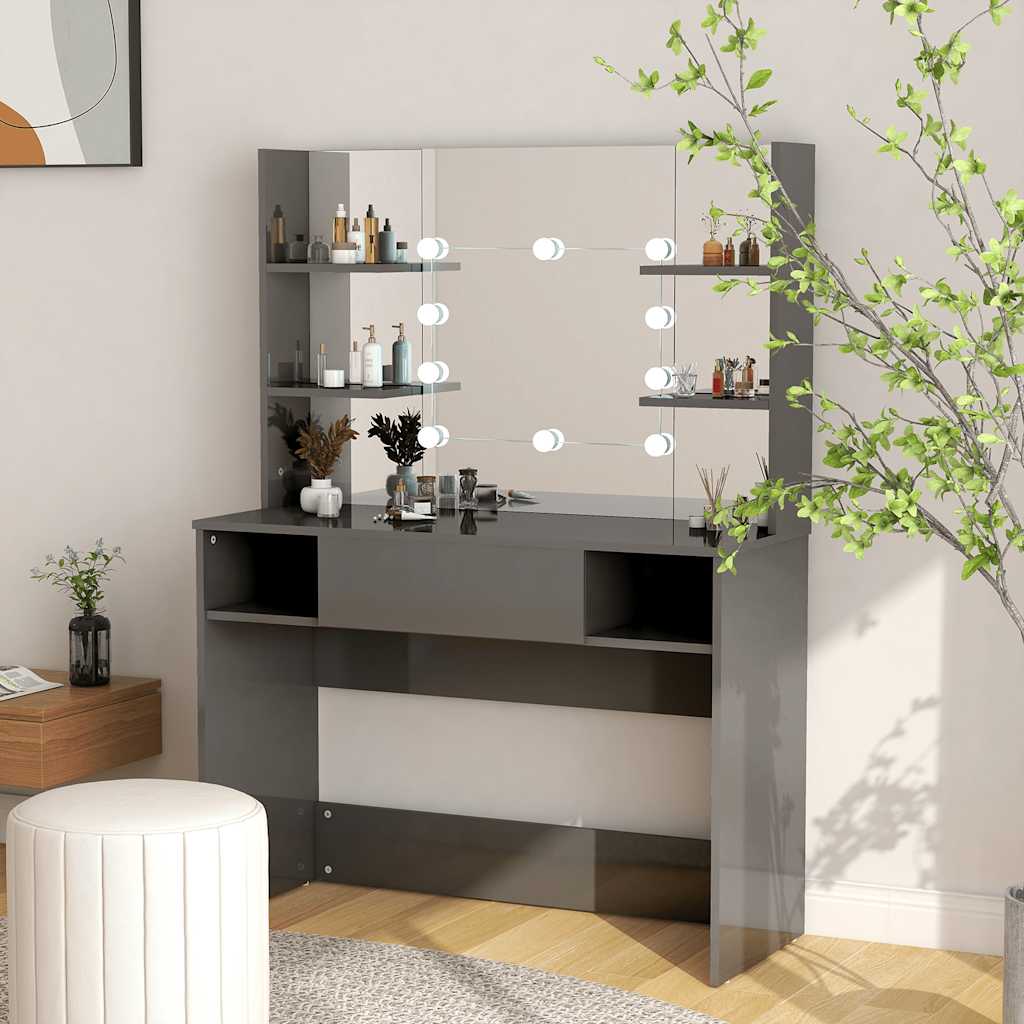 vidaXL Makeup Table with LED Lights 100x40x135 cm MDF Shining Grey 1