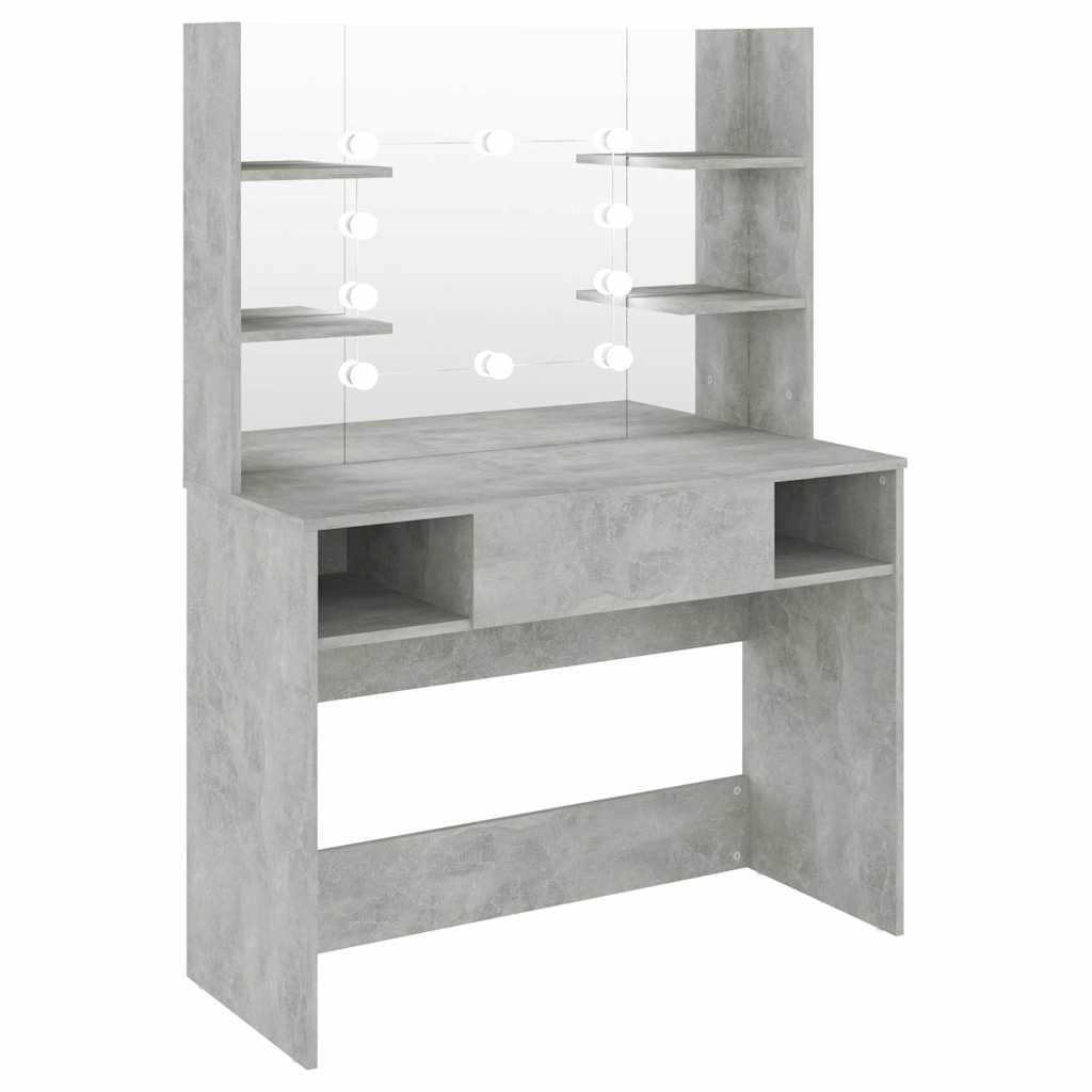 vidaXL Makeup Table with LED Lights 100x40x135 cm MDF Concrete Grey 2
