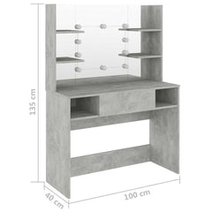 vidaXL Makeup Table with LED Lights 100x40x135 cm MDF Concrete Grey 6