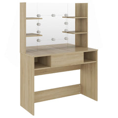 vidaXL Makeup Table with LED Lights 100x40x135 cm MDF Oak 2