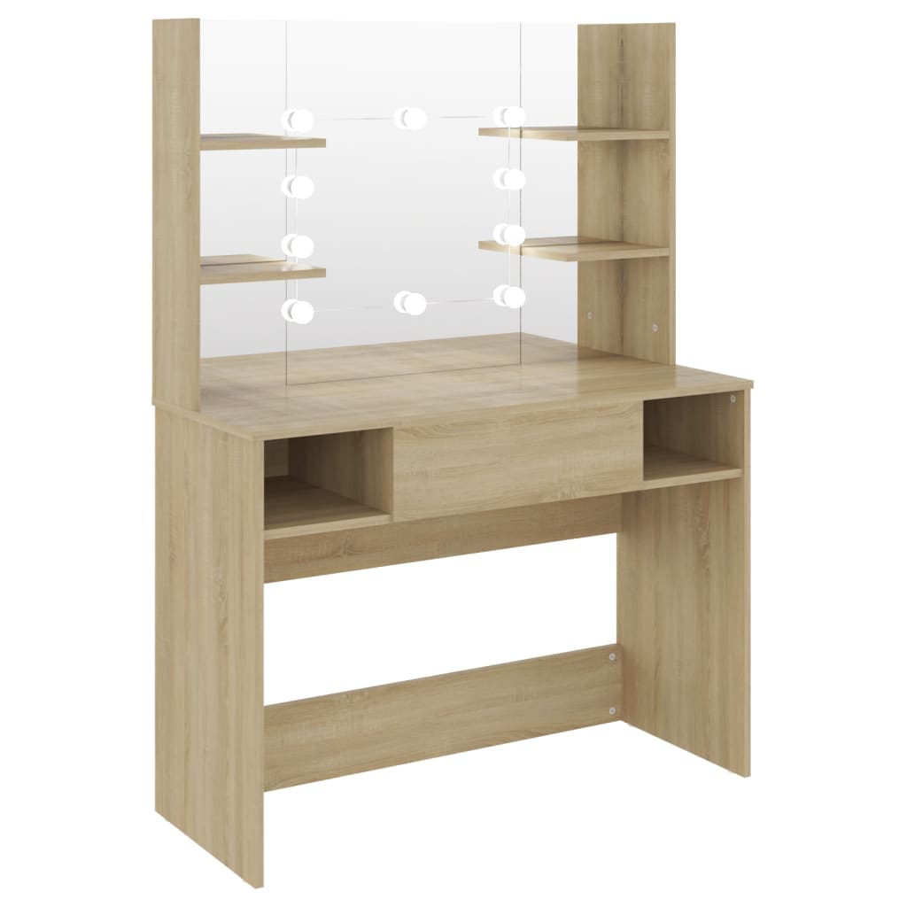 vidaXL Makeup Table with LED Lights 100x40x135 cm MDF Oak 5
