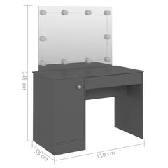 vidaXL Makeup Table with LED Lights 110x55x145 cm MDF Grey 6