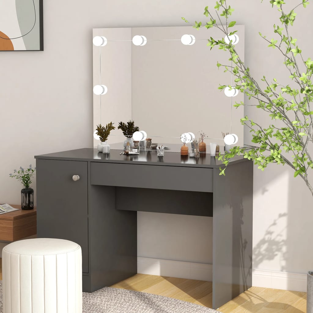 vidaXL Makeup Table with LED Lights 110x55x145 cm MDF Grey 1