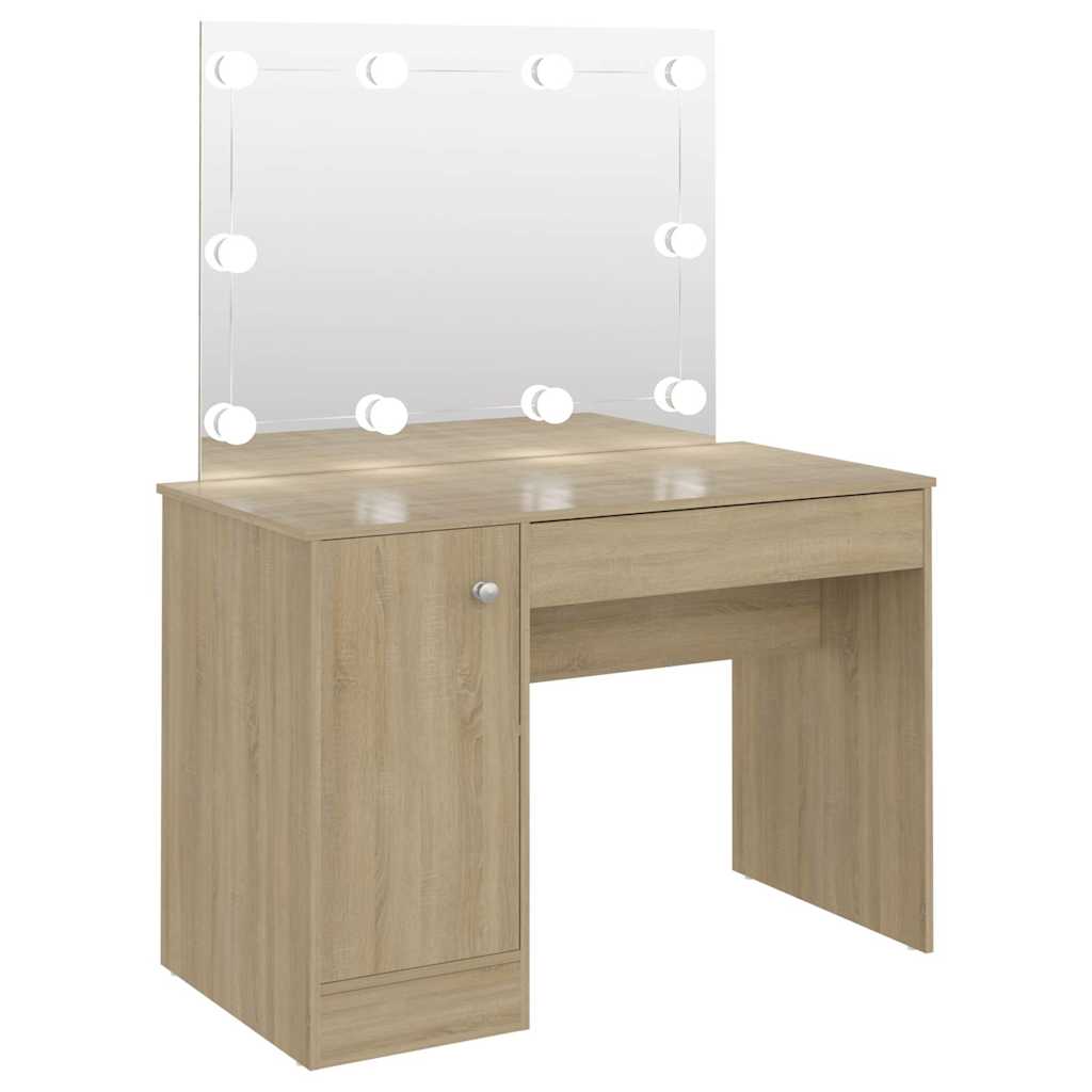 vidaXL Makeup Table with LED Lights 110x55x145 cm MDF Oak 2