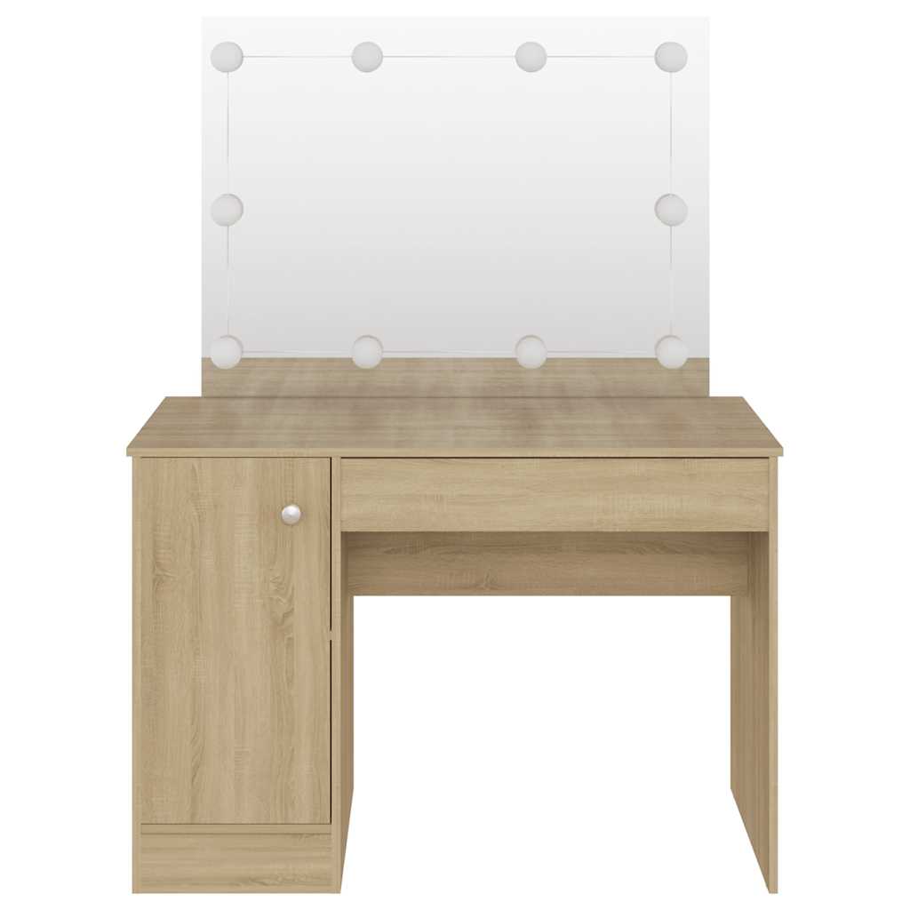 vidaXL Makeup Table with LED Lights 110x55x145 cm MDF Oak 3